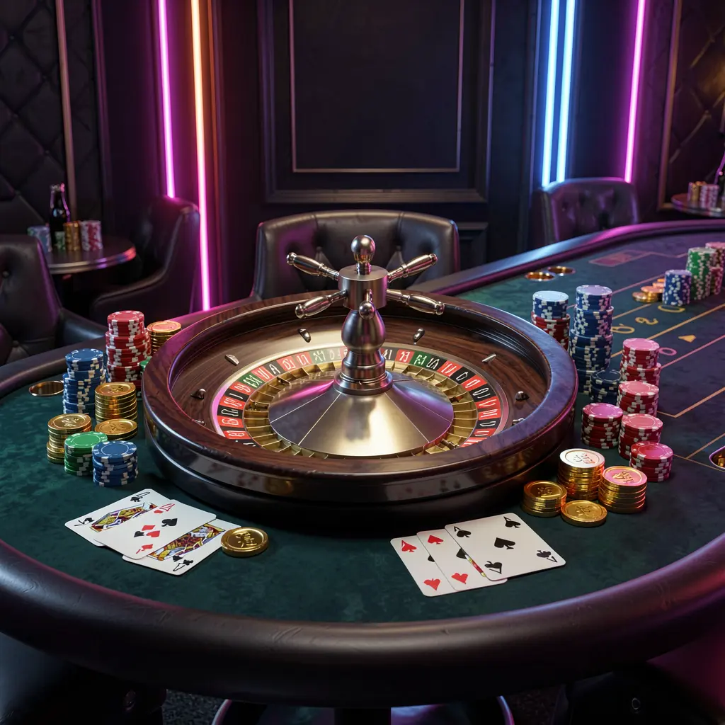 PGY 777 online casino homepage hero banner featuring a luxury casino table with a roulette wheel, poker chips, playing cards, and golden coins against a dark premium background with neon glow in a cinematic 3D render PGY 777 online casino homepage hero banner featuring a luxury casino table with a roulette wheel, poker chips, playing cards, and golden coins against a dark premium background with neon glow in a cinematic 3D render